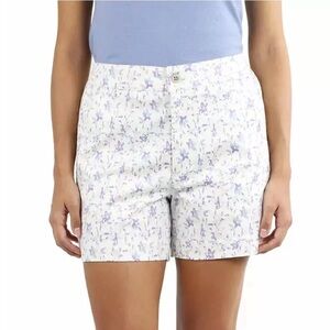 JACHS Girlfriend White Floral Print Shorts with Lavender Accents